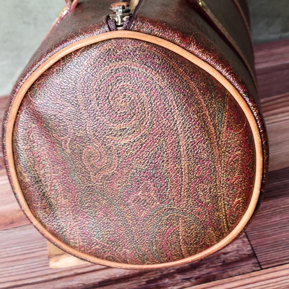 Etro Paisley Canvas Natural Leather Round Barrel shoulder purse/bag - Picture 7 of 16